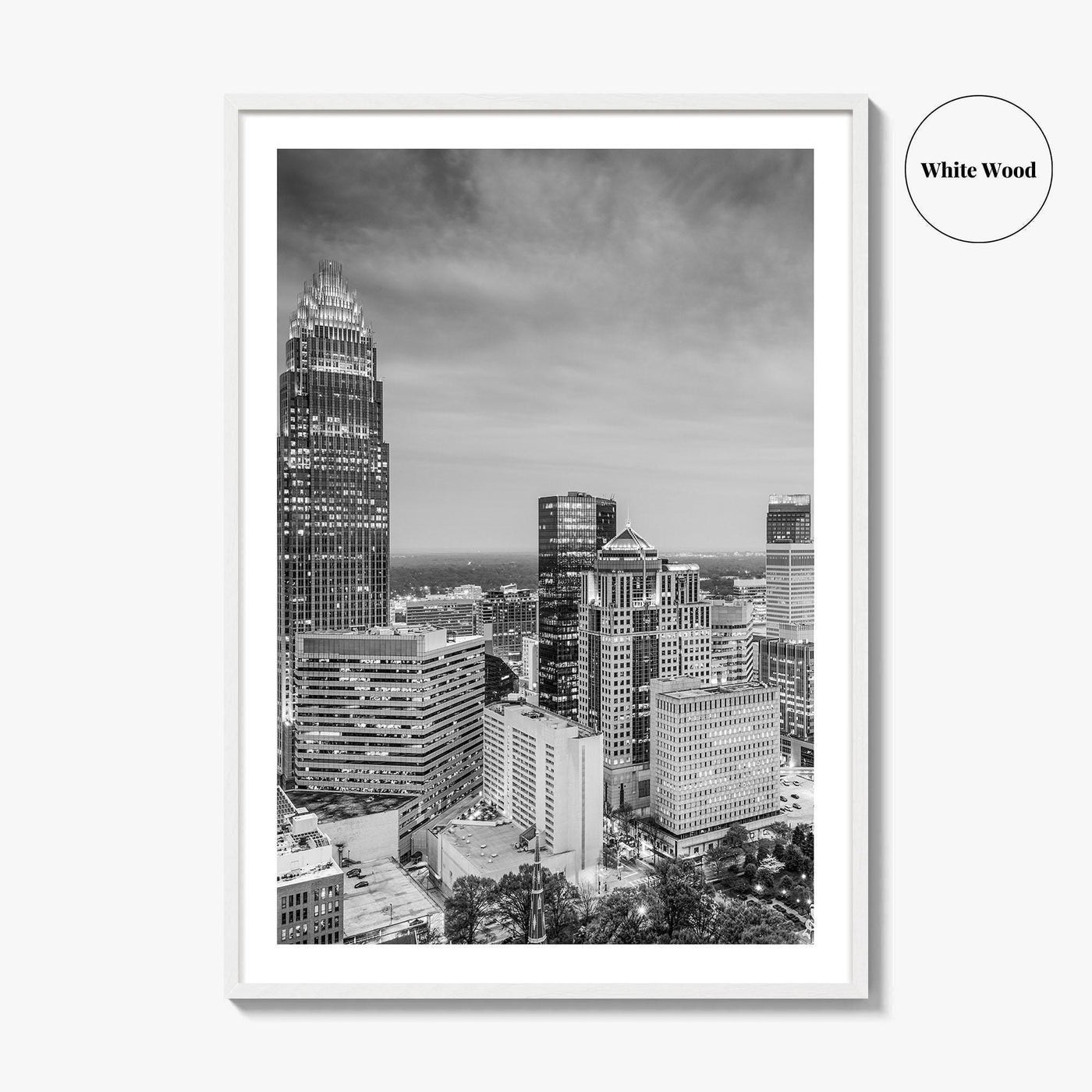 Charlotte Skyline Black and White Fine Art Photo Print, Uptown North Carolina Poster