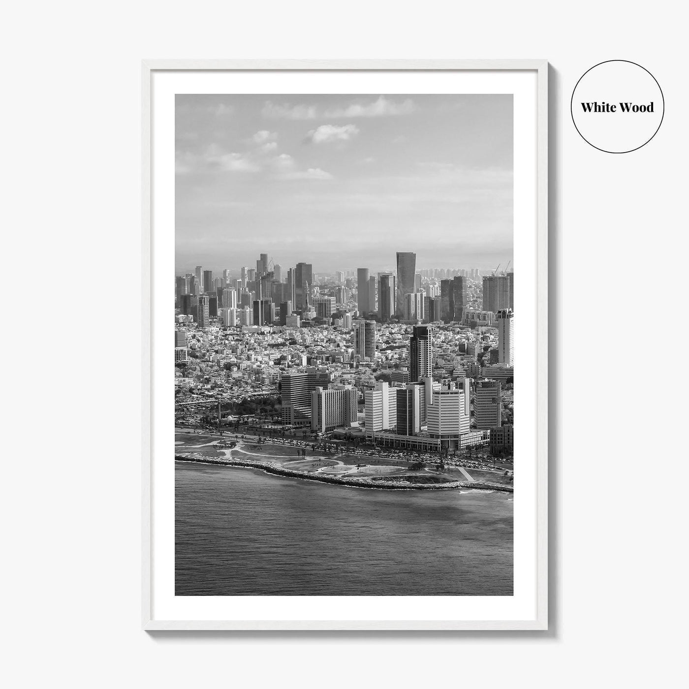 Tel Aviv Skyline Black and White Fine Art Photo Print, Israel Beach Poster