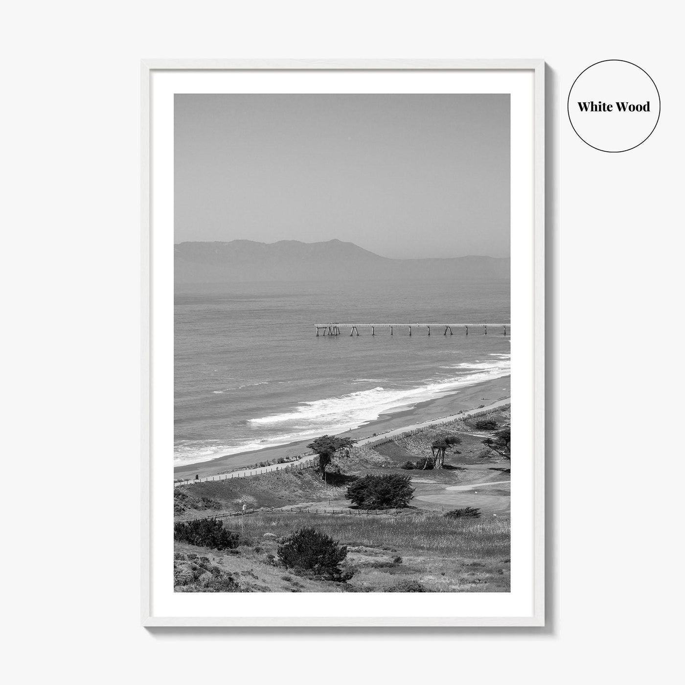 Pacifica Black and White Fine Art Photo Print, Mori Point California Poster USA