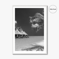 Maldives Black and White Fine Art Photo Print, Overwater Bungalows, Tropical Beach, Wall Poster