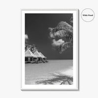 Maldives Black and White Fine Art Photo Print, Overwater Bungalows, Tropical Beach, Wall Poster