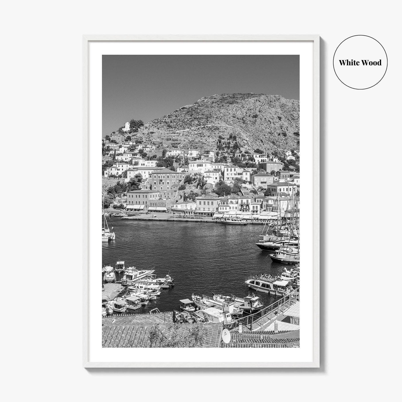Hydra Black and White Fine Art Photo Print, Harbor, Island Greece Wall Decor Poster