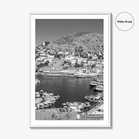 Hydra Black and White Fine Art Photo Print, Harbor, Island Greece Wall Decor Poster