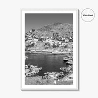 Hydra Black and White Fine Art Photo Print, Harbor, Island Greece Wall Decor Poster