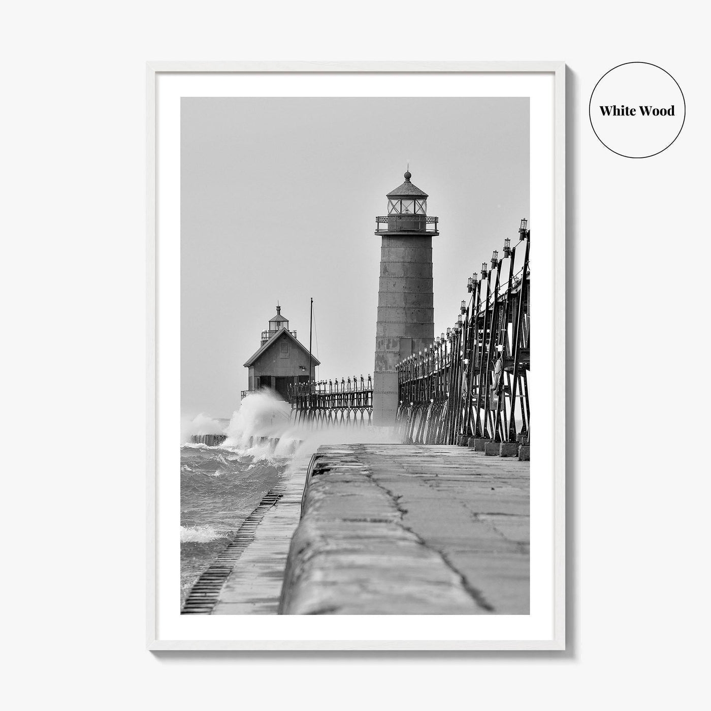 Grand Haven Black and White Fine Art Photo Print, Lighthouse, Michigan USA, Wall Poster