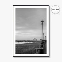 Charleston South Carolina Black and White Fine Art Photo Print, Boardwalk, Street Lamps, USA