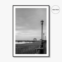Charleston South Carolina Black and White Fine Art Photo Print, Boardwalk, Street Lamps, USA