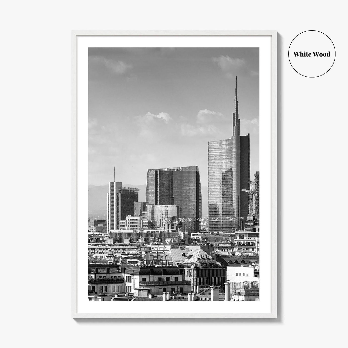 Milan Skyline Black and White Fine Art Photo Print, Porta Nuova, Italy Poster