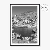 Hydra Black and White Fine Art Photo Print, Harbor, Island Greece Wall Decor Poster