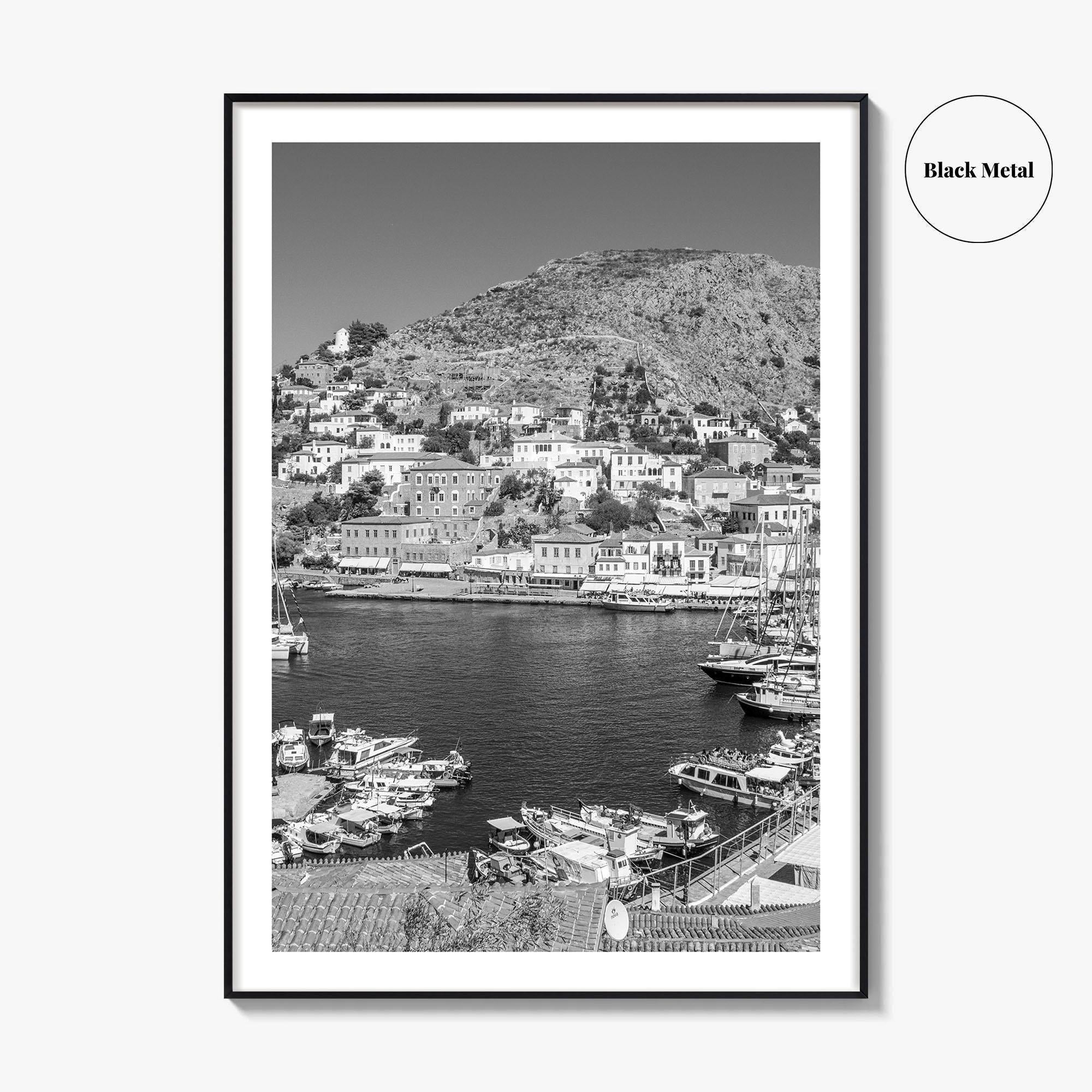 Hydra Black and White Fine Art Photo Print, Harbor, Island Greece Wall Decor Poster