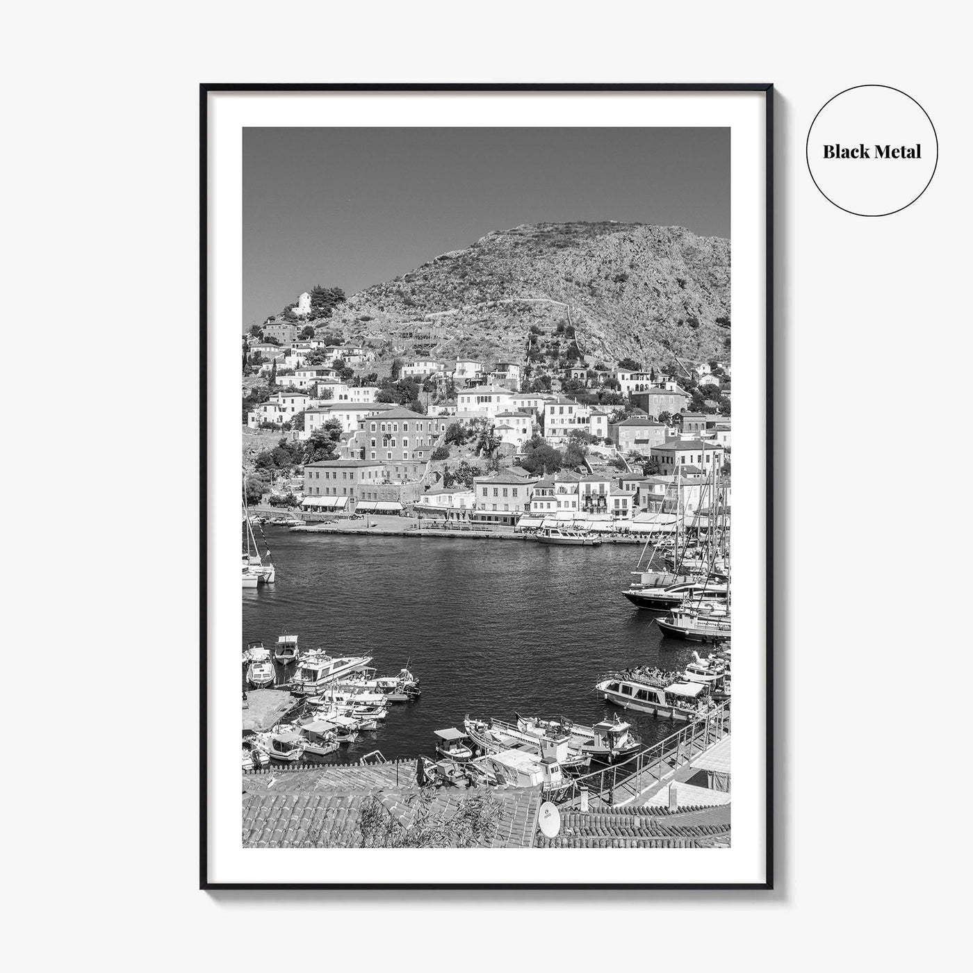 Hydra Black and White Fine Art Photo Print, Harbor, Island Greece Wall Decor Poster