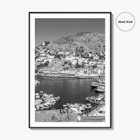 Hydra Black and White Fine Art Photo Print, Harbor, Island Greece Wall Decor Poster