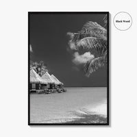 Maldives Black and White Fine Art Photo Print, Overwater Bungalows, Tropical Beach, Wall Poster