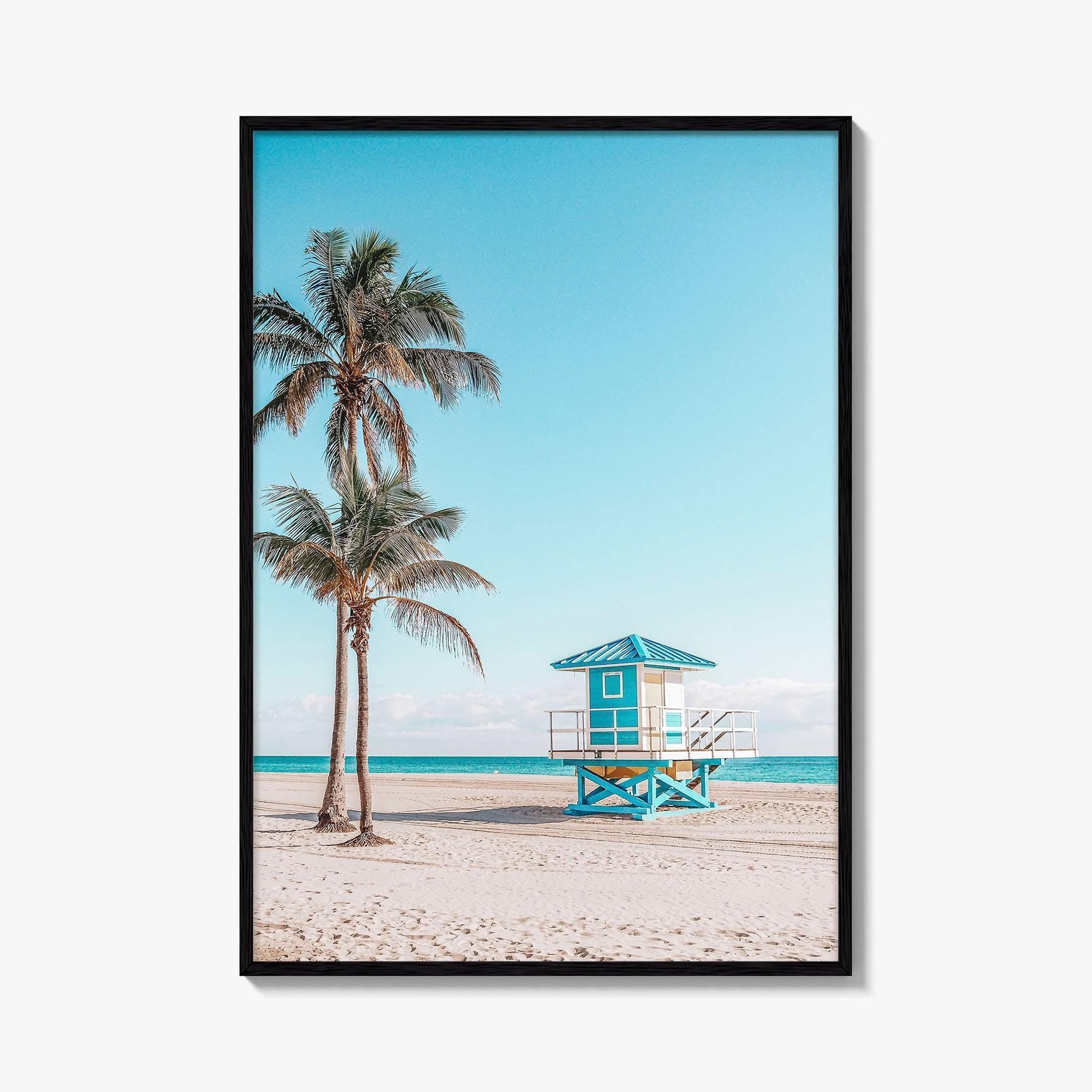 Fort Lauderdale Blue and Yellow Fine Art Photo Print, Florida Beach Lifeguard Tower, USA