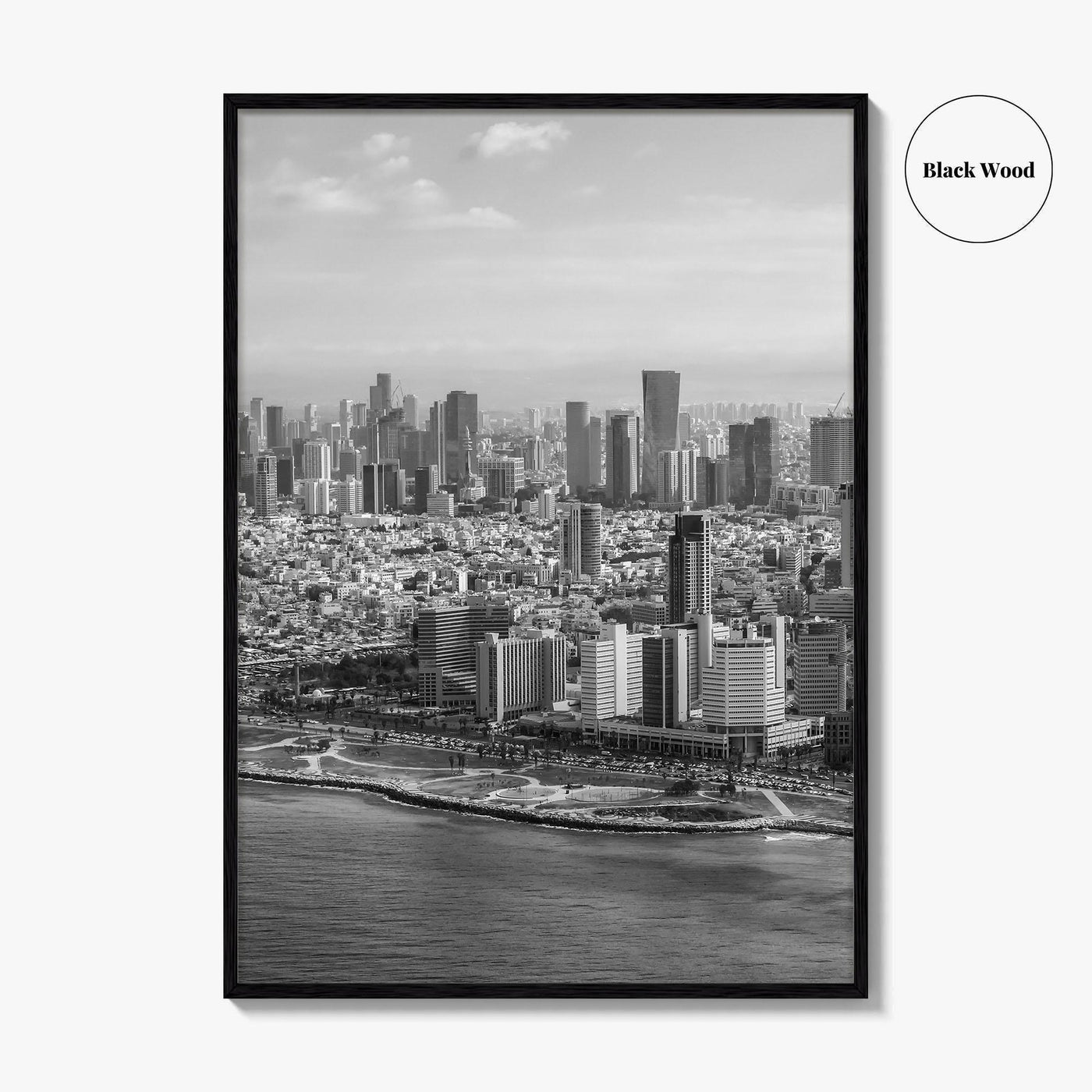 Tel Aviv Skyline Black and White Fine Art Photo Print, Israel Beach Poster
