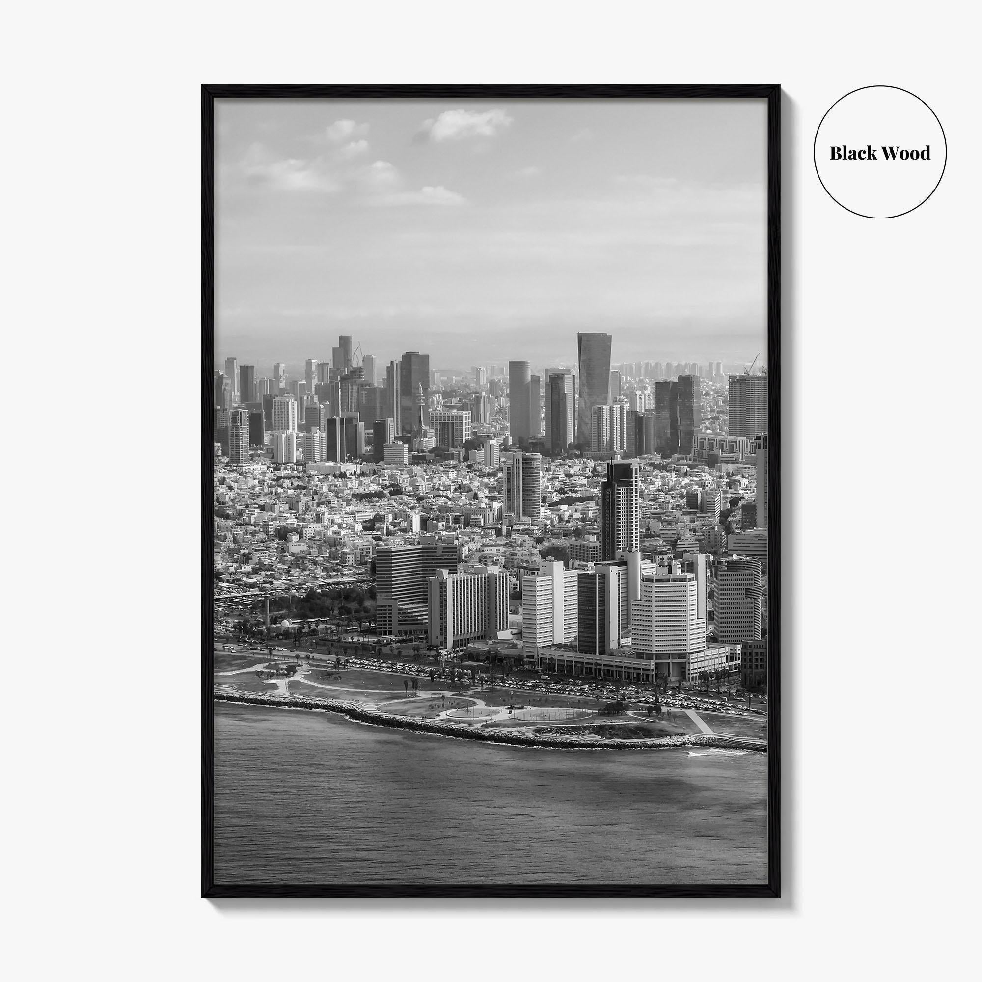 Tel Aviv Skyline Black and White Fine Art Photo Print, Israel Beach Poster