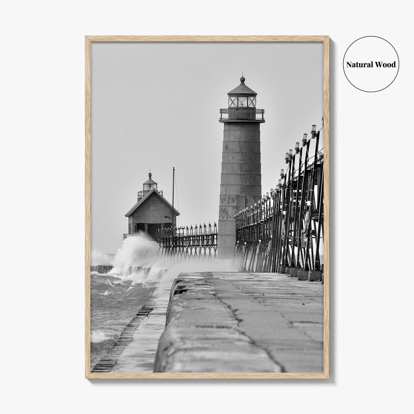Grand Haven Black and White Fine Art Photo Print, Lighthouse, Michigan USA, Wall Poster