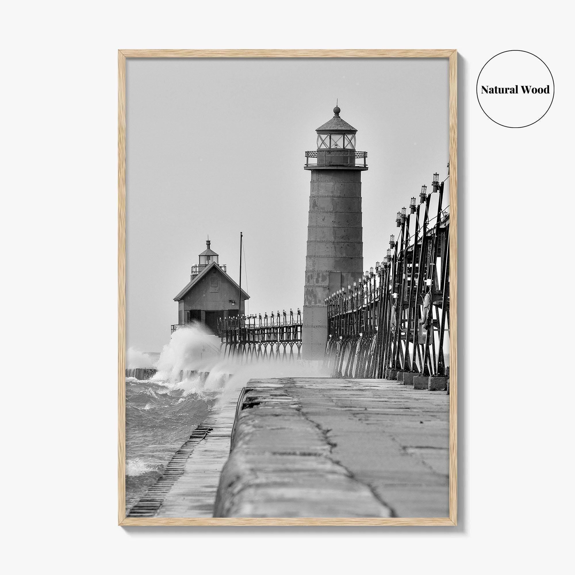 Grand Haven Black and White Fine Art Photo Print, Lighthouse, Michigan USA, Wall Poster