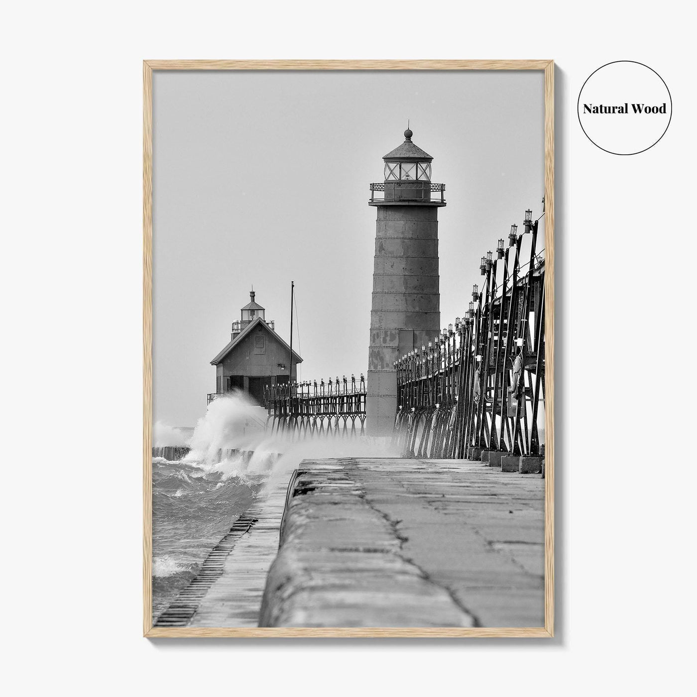 Grand Haven Black and White Fine Art Photo Print, Lighthouse, Michigan USA, Wall Poster