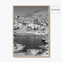 Hydra Black and White Fine Art Photo Print, Harbor, Island Greece Wall Decor Poster