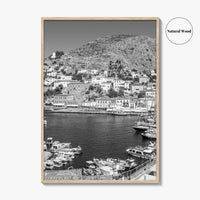 Hydra Black and White Fine Art Photo Print, Harbor, Island Greece Wall Decor Poster