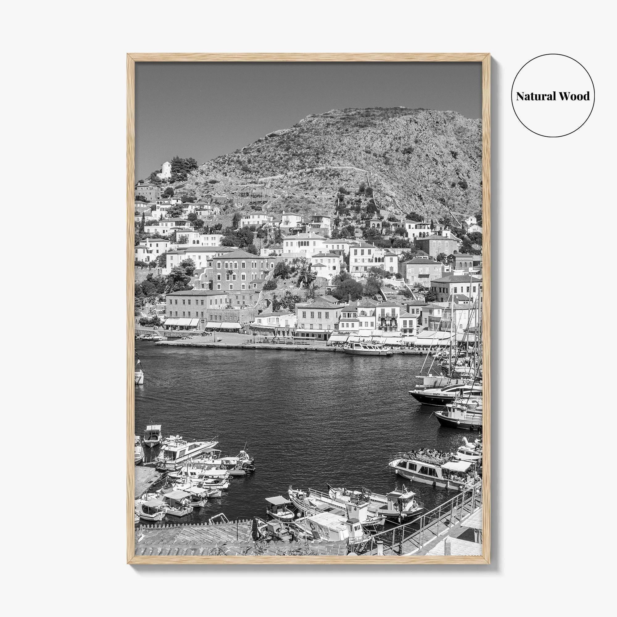 Hydra Black and White Fine Art Photo Print, Harbor, Island Greece Wall Decor Poster