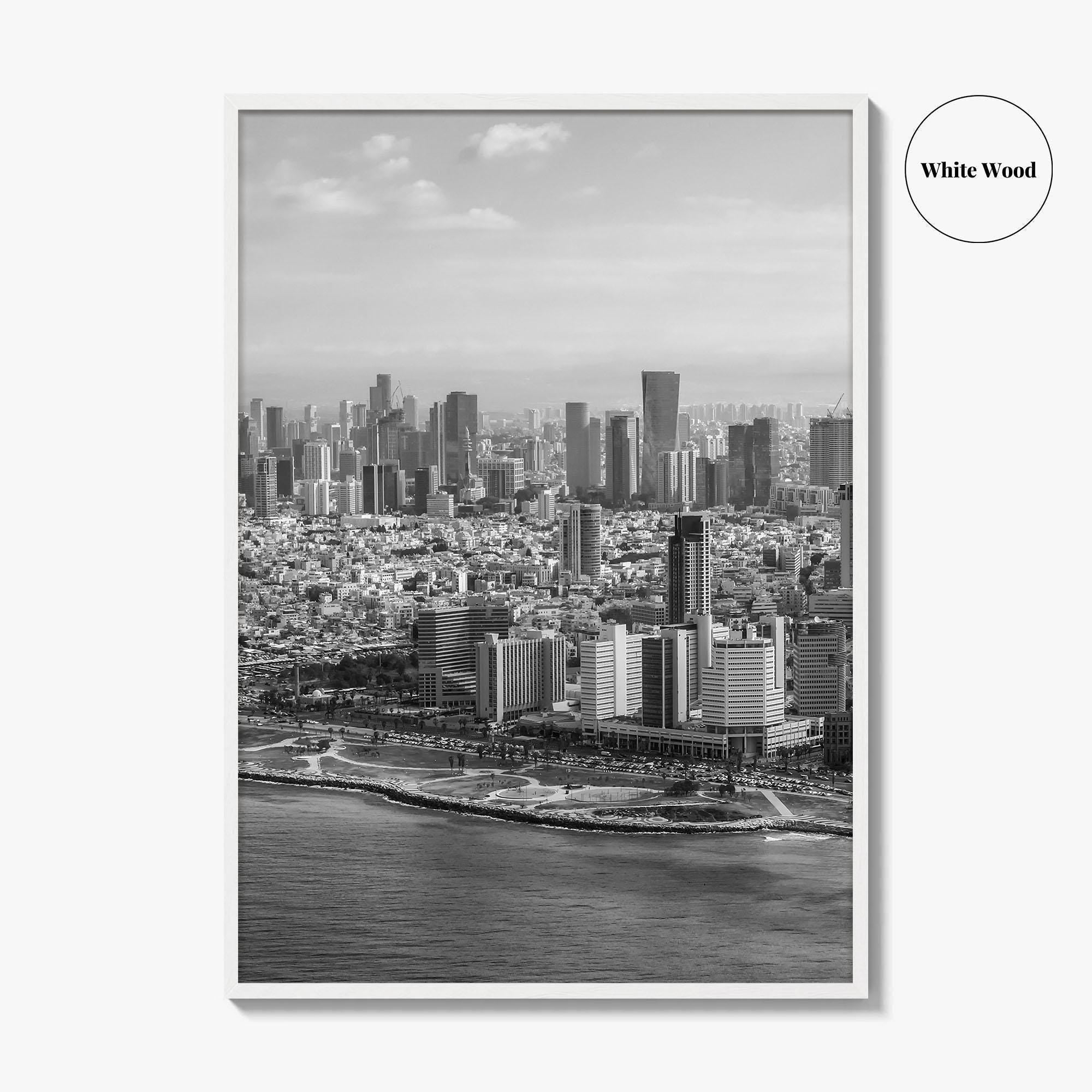 Tel Aviv Skyline Black and White Fine Art Photo Print, Israel Beach Poster