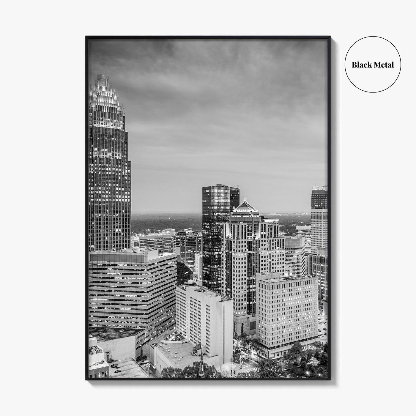 Charlotte Skyline Black and White Fine Art Photo Print, Uptown North Carolina Poster