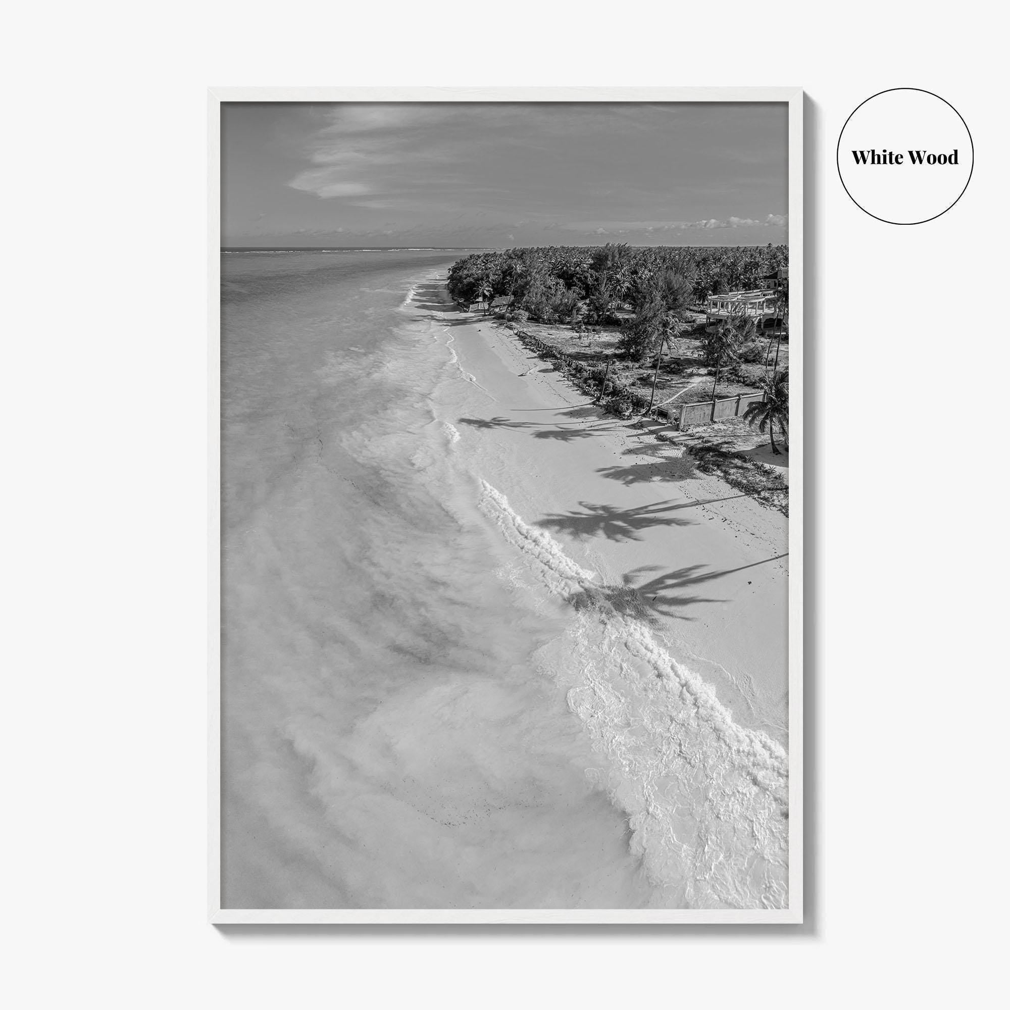 Zanzibar Black and White Fine Art Photo Print, Aerial Beach, Tanzania, Indian Ocean Poster