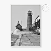 Grand Haven Black and White Fine Art Photo Print, Lighthouse, Michigan USA, Wall Poster