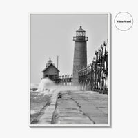 Grand Haven Black and White Fine Art Photo Print, Lighthouse, Michigan USA, Wall Poster