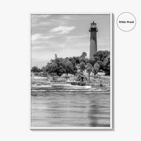 Jupiter Black and White Fine Art Photo Print, Palm Beach Lighthouse Florida USA Poster