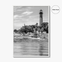 Jupiter Black and White Fine Art Photo Print, Palm Beach Lighthouse Florida USA Poster