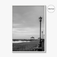Charleston South Carolina Black and White Fine Art Photo Print, Boardwalk, Street Lamps, USA