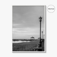 Charleston South Carolina Black and White Fine Art Photo Print, Boardwalk, Street Lamps, USA