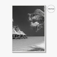 Maldives Black and White Fine Art Photo Print, Overwater Bungalows, Tropical Beach, Wall Poster