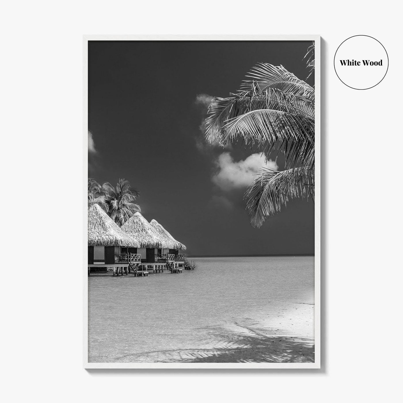 Maldives Black and White Fine Art Photo Print, Overwater Bungalows, Tropical Beach, Wall Poster