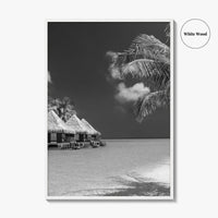 Maldives Black and White Fine Art Photo Print, Overwater Bungalows, Tropical Beach, Wall Poster