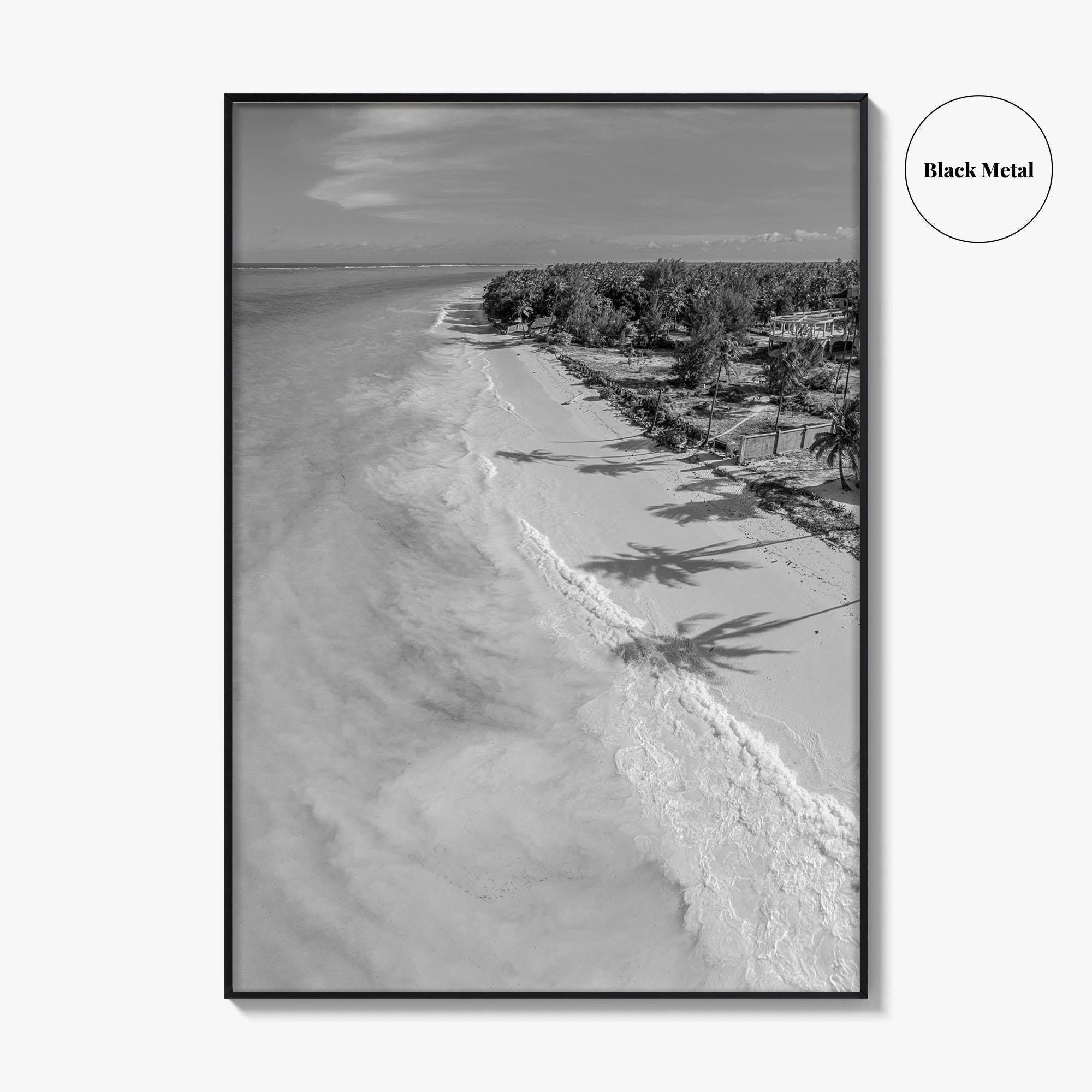 Zanzibar Black and White Fine Art Photo Print, Aerial Beach, Tanzania, Indian Ocean Poster