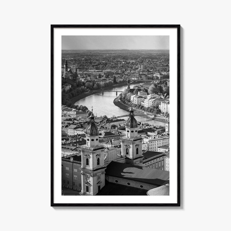 Salzburg Skyline Black and White Fine Art Photo Print, Salzburger Land Austria Poster