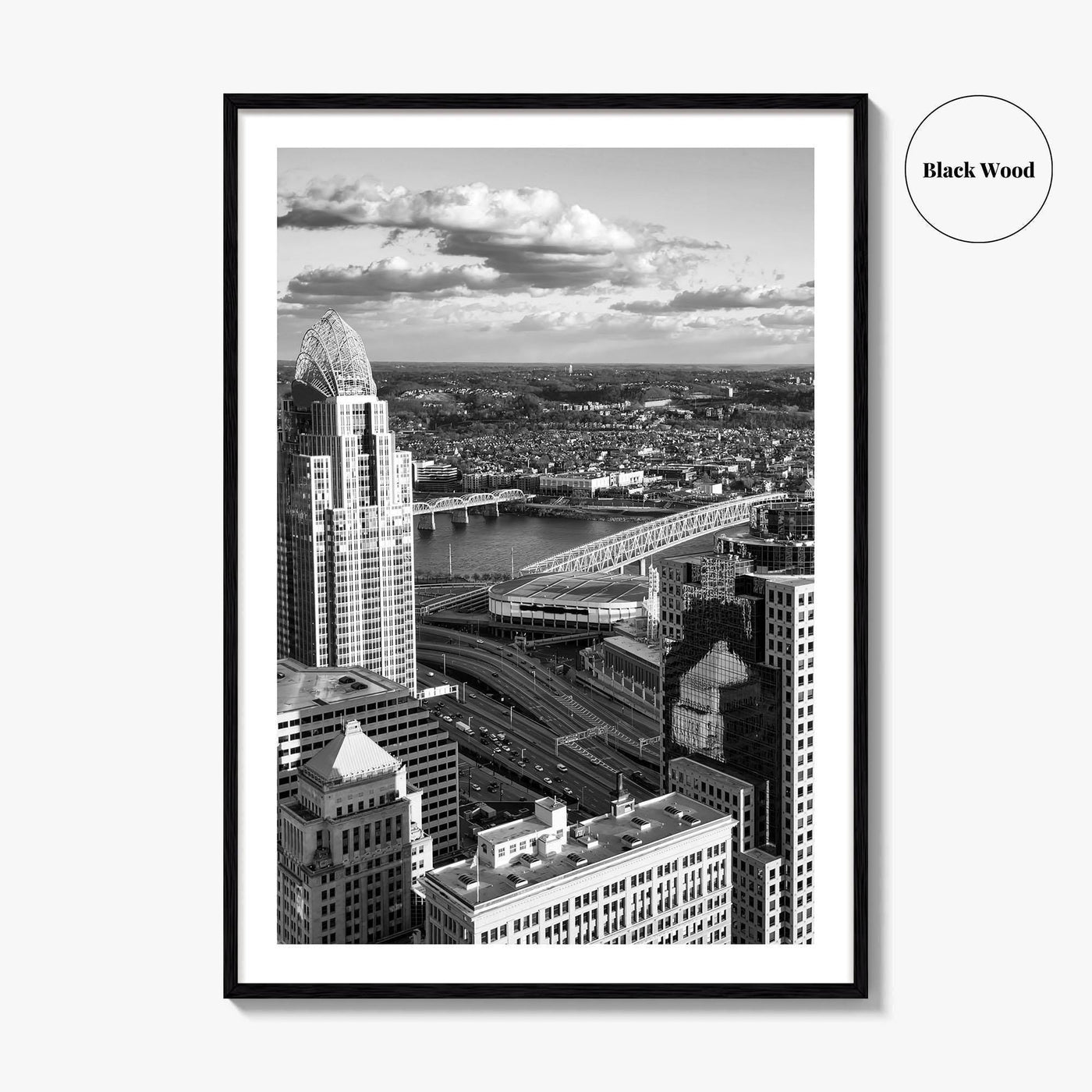 Cincinnati Skyline Black and White Fine Art Photo Print, Ohio River, USA Poster