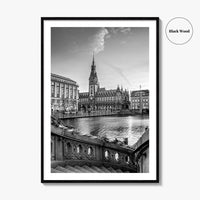 Hamburg Black and White Fine Art Photo Print, City Hall Rathaus, Germany Wall Poster