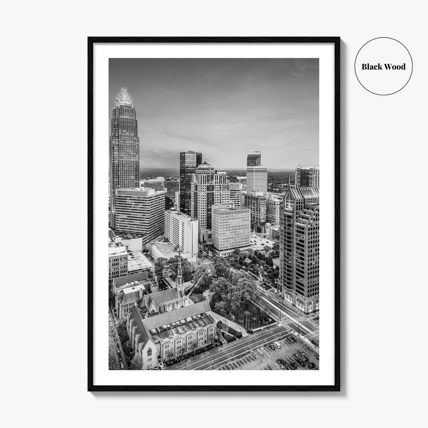 Charlotte Black and White Fine Art Photo Print, North Carolina USA, Uptown NC Poster