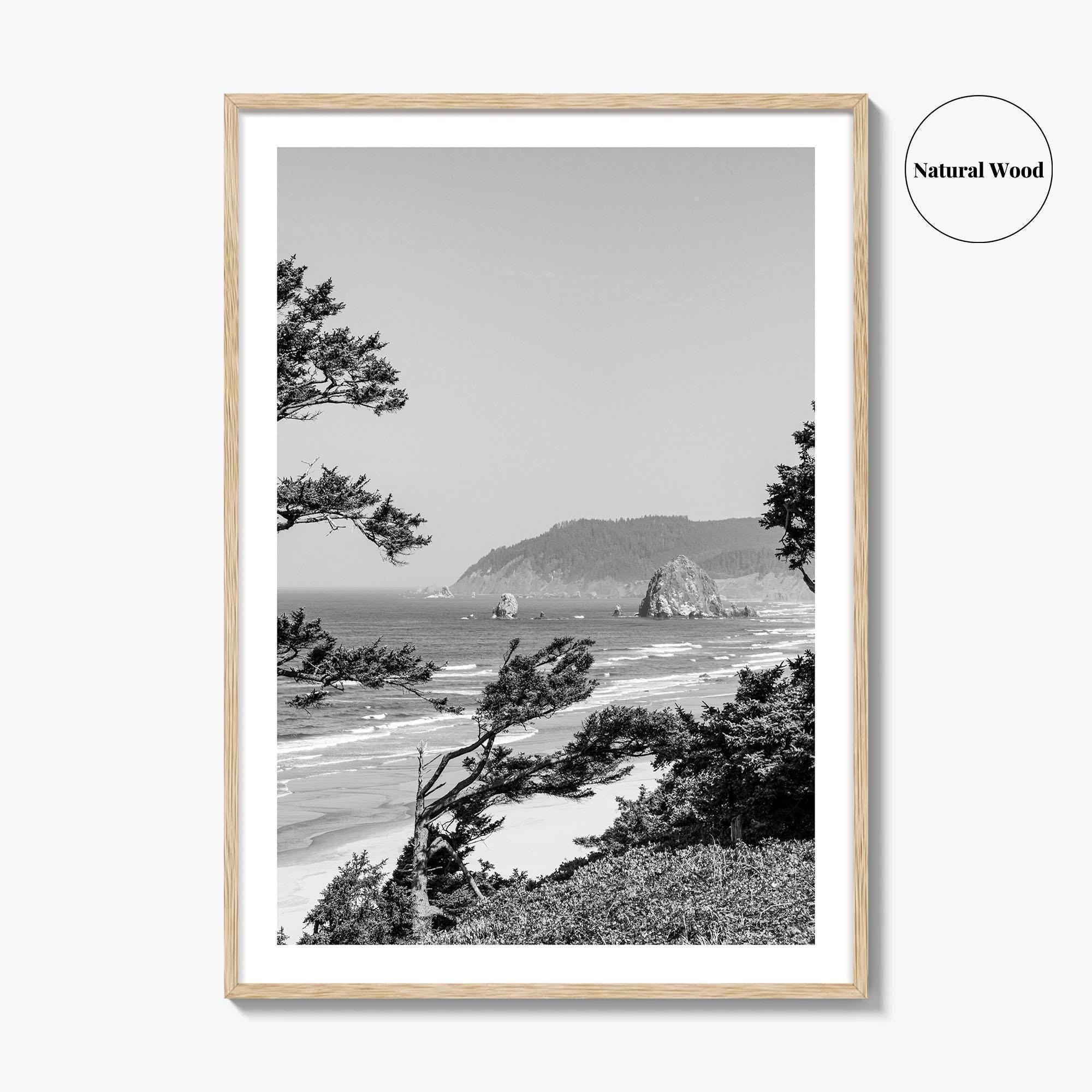 Cannon Beach Black and White Fine Art Photo Print, Haystack Rock Oregon Coast Poster