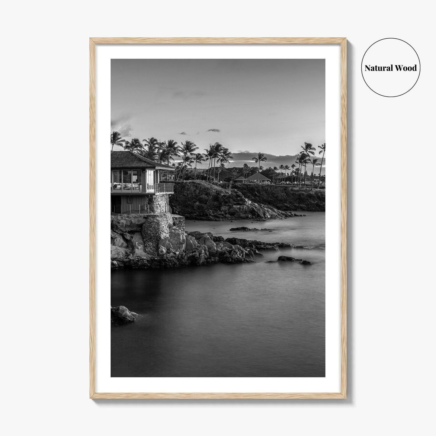Maui Black and White Fine Art Photo Print, Hawaii Wall Poster, Cliff House