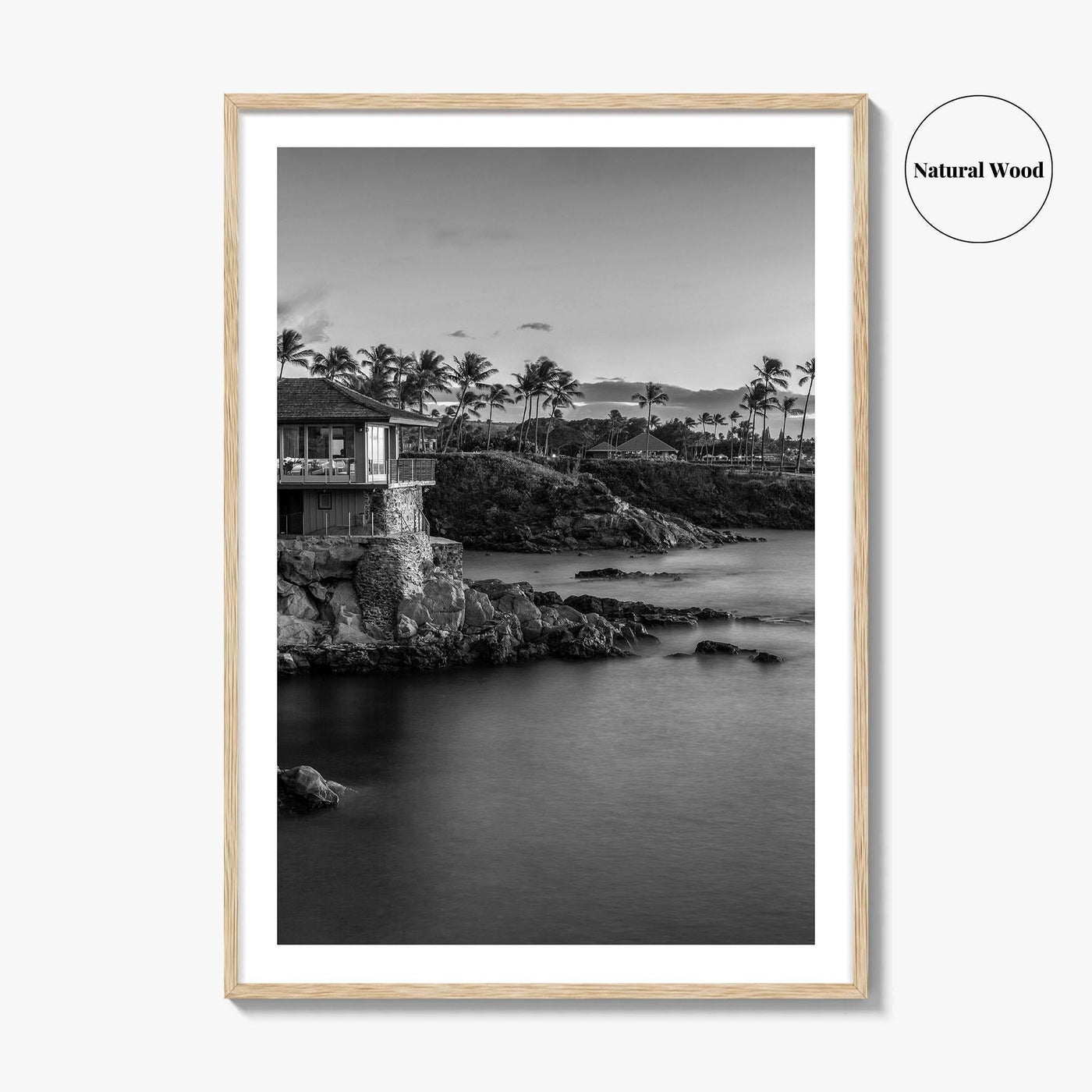 Maui Black and White Fine Art Photo Print, Hawaii Wall Poster, Cliff House