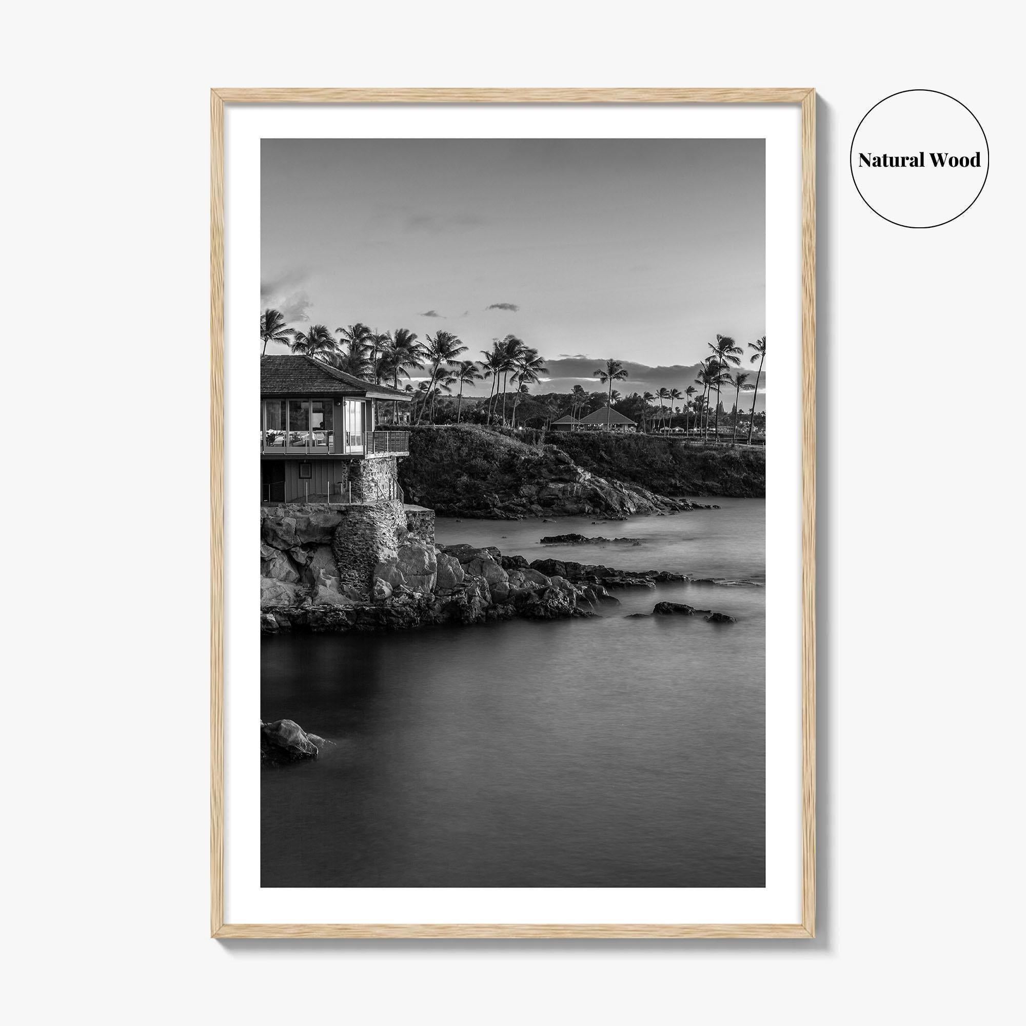 Maui Black and White Fine Art Photo Print, Hawaii Wall Poster, Cliff House