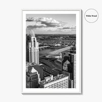 Cincinnati Skyline Black and White Fine Art Photo Print, Ohio River, USA Poster