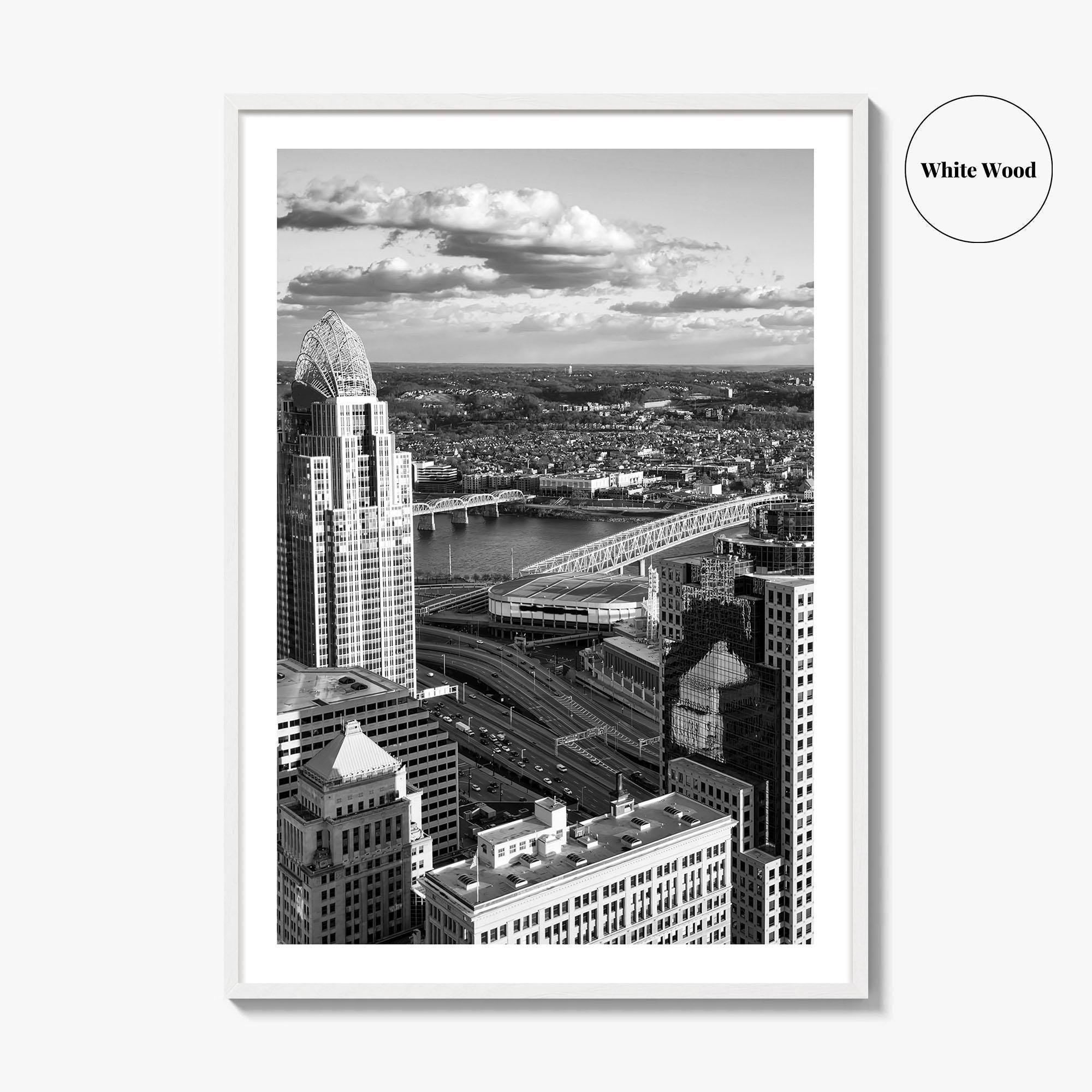Cincinnati Skyline Black and White Fine Art Photo Print, Ohio River, USA Poster