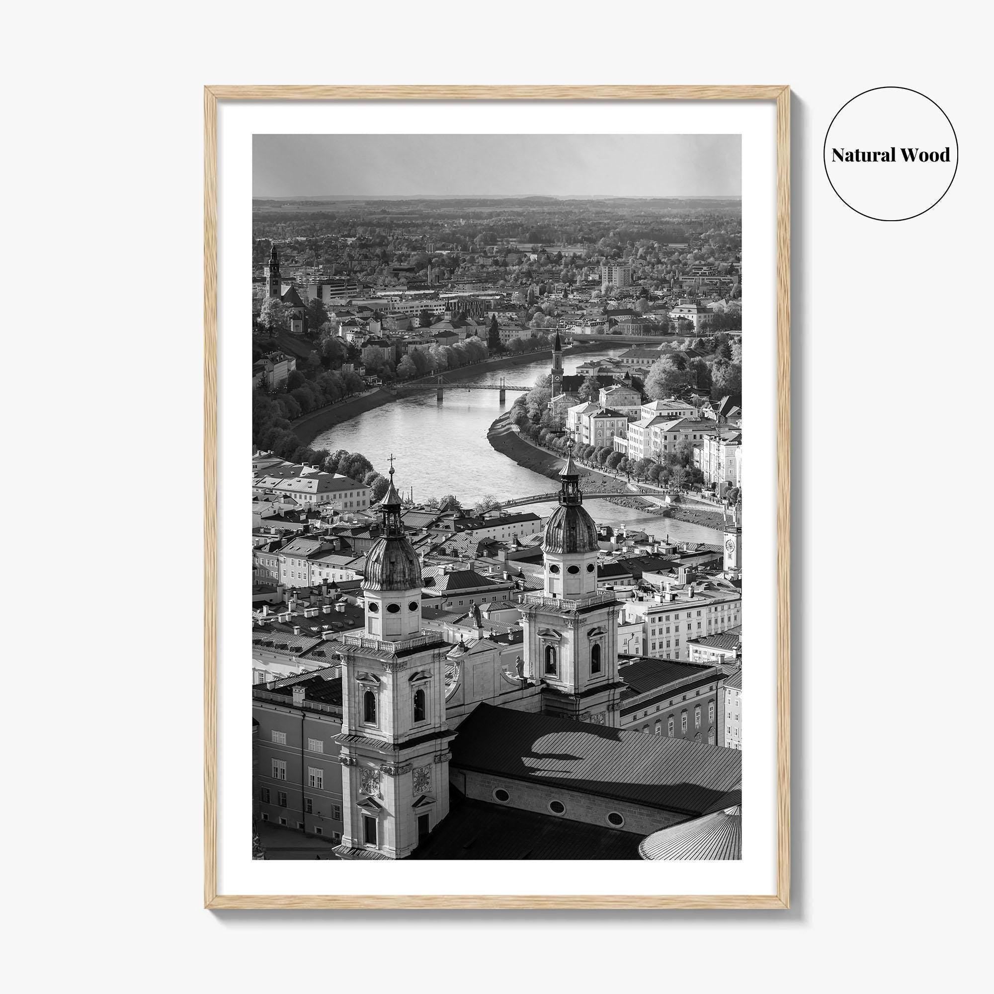 Salzburg Skyline Black and White Fine Art Photo Print, Salzburger Land Austria Poster